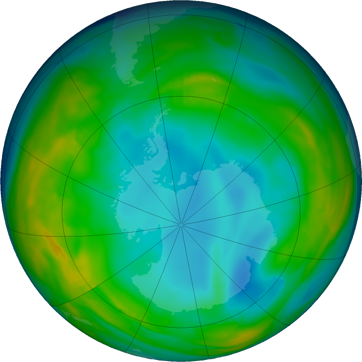 Antarctic ozone map for 07 July 2016